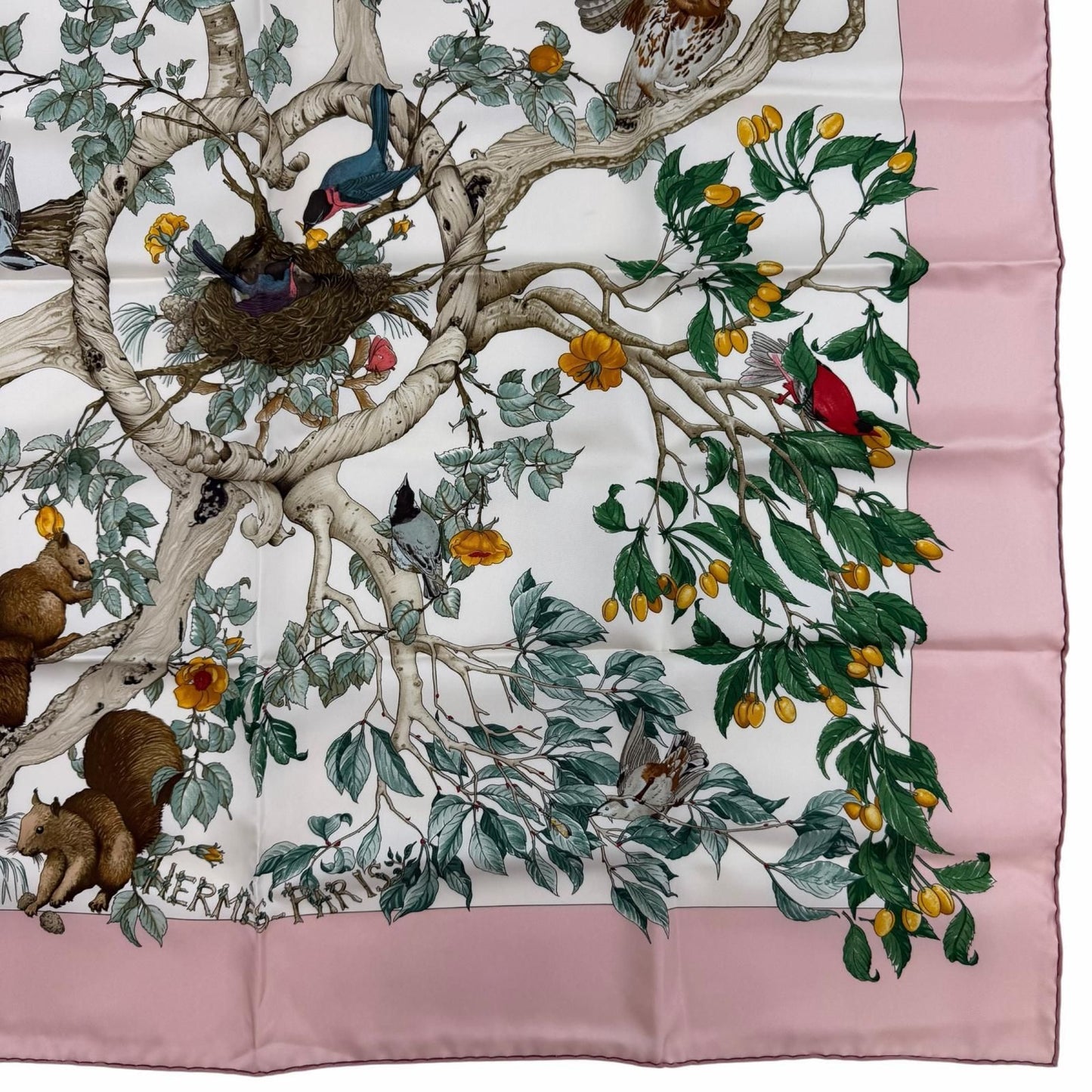 Hermes Carre 90 Coeur Des Bois in the Forest Silk 100% Scarf Pink Multicolor — view 5