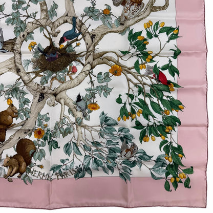 Hermes Carre 90 Coeur Des Bois in the Forest Silk 100% Scarf Pink Multicolor — view 5