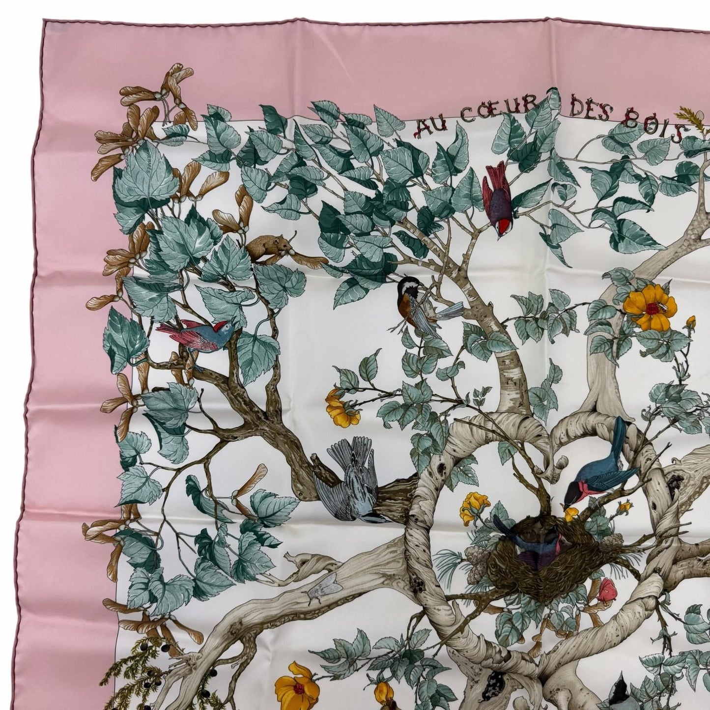 Hermes Carre 90 Coeur Des Bois in the Forest Silk 100% Scarf Pink Multicolor — view 3