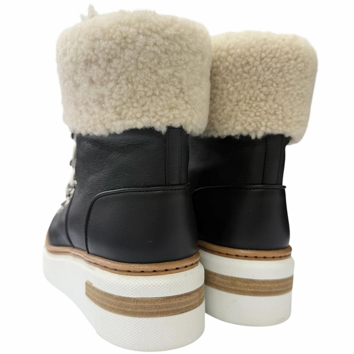 Hermes Flocon Leather Shearling Lace Up High Cut Sneakers Black 37 Recommended — view 5