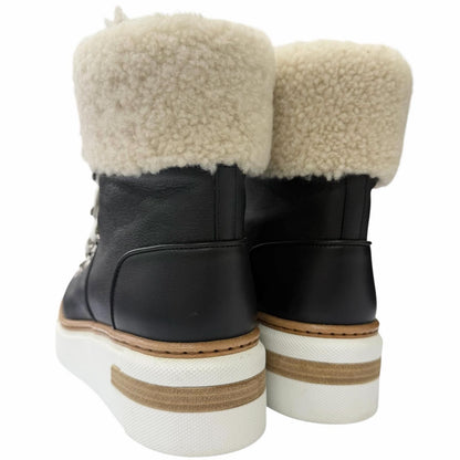 Hermes Flocon Leather Shearling Lace Up High Cut Sneakers Black 37 Recommended — view 5
