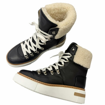 Hermes Flocon Leather Shearling Lace Up High Cut Sneakers Black 37 Recommended — view 3