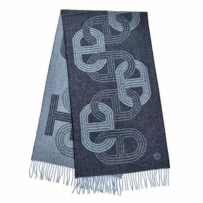 Hermes No 24 Circuit Cashmere Chaine D'ancre Circle Logo Fringe Scarf Shawl Blue — view 2