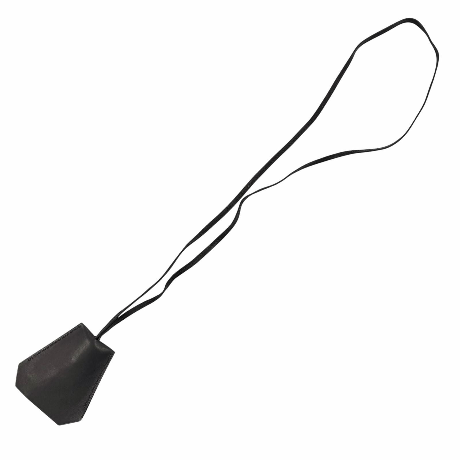Hermes Leather Silver Martin Margiela Era Clochette Necklace Black — view 4