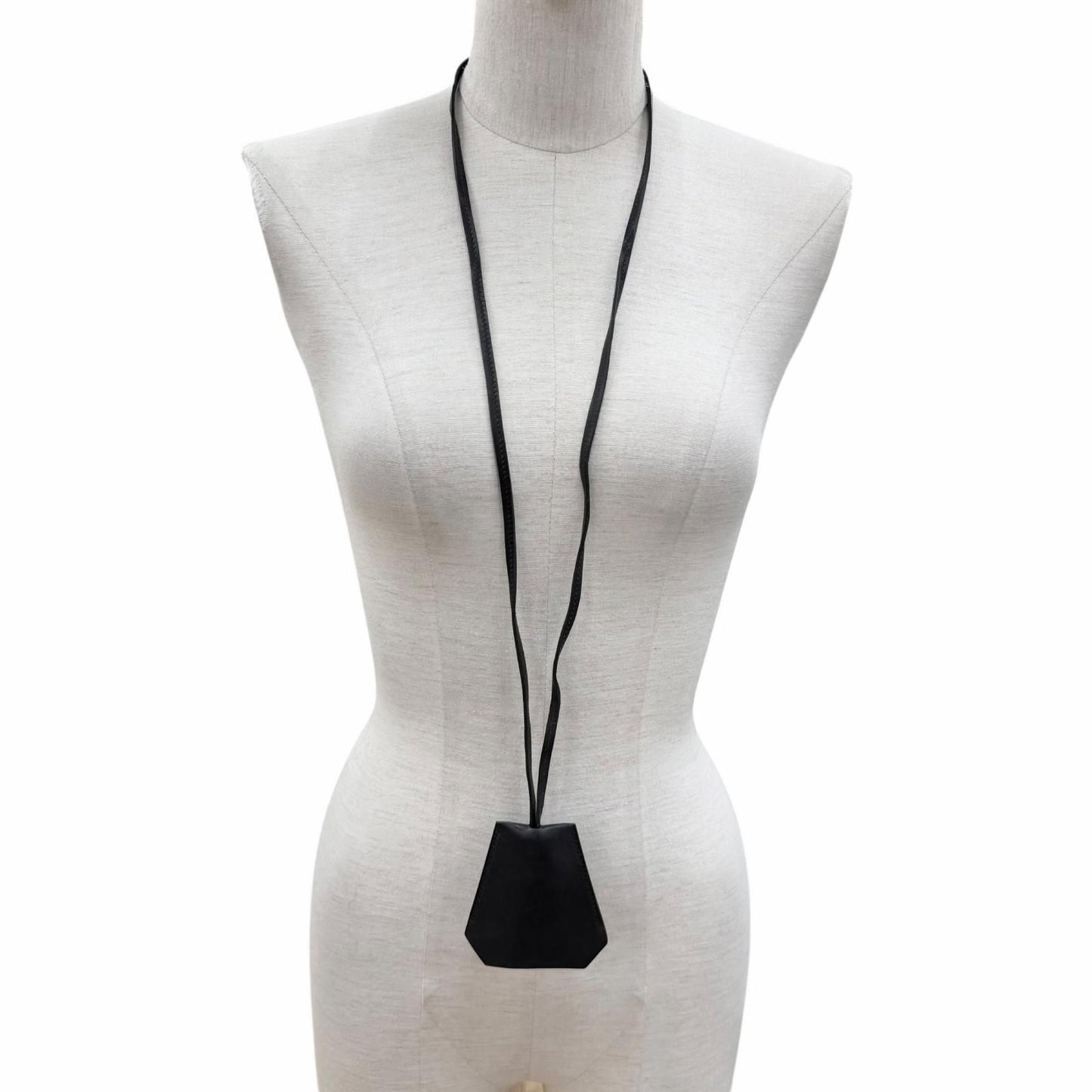 Hermes Leather Silver Martin Margiela Era Clochette Necklace Black — view 3