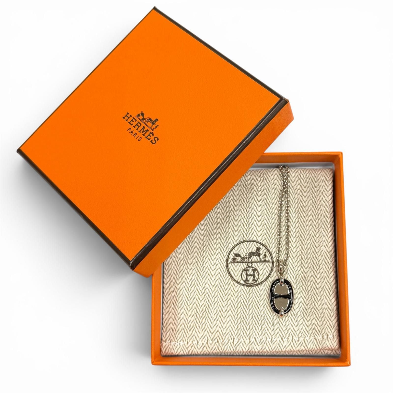 Hermes Pendant Mini Maillon PM Necklace Silver Black — view 2