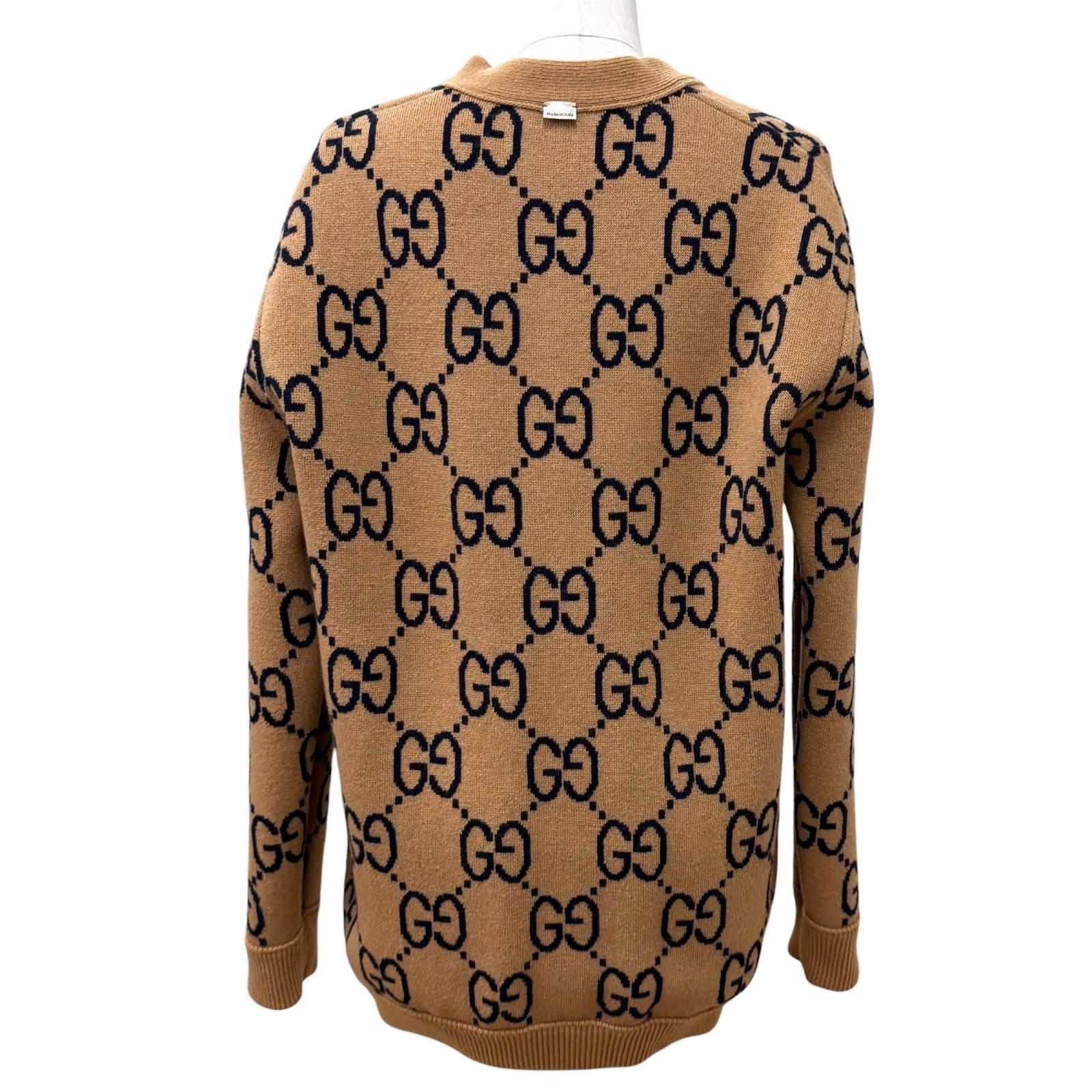 Gucci Wool Blend Reversible Check Jumbo GG Oversize Knit Cardigan Brown XS — view 7