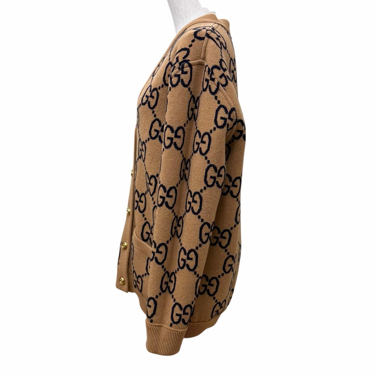 Gucci Wool Blend Reversible Check Jumbo GG Oversize Knit Cardigan Brown XS — view 6