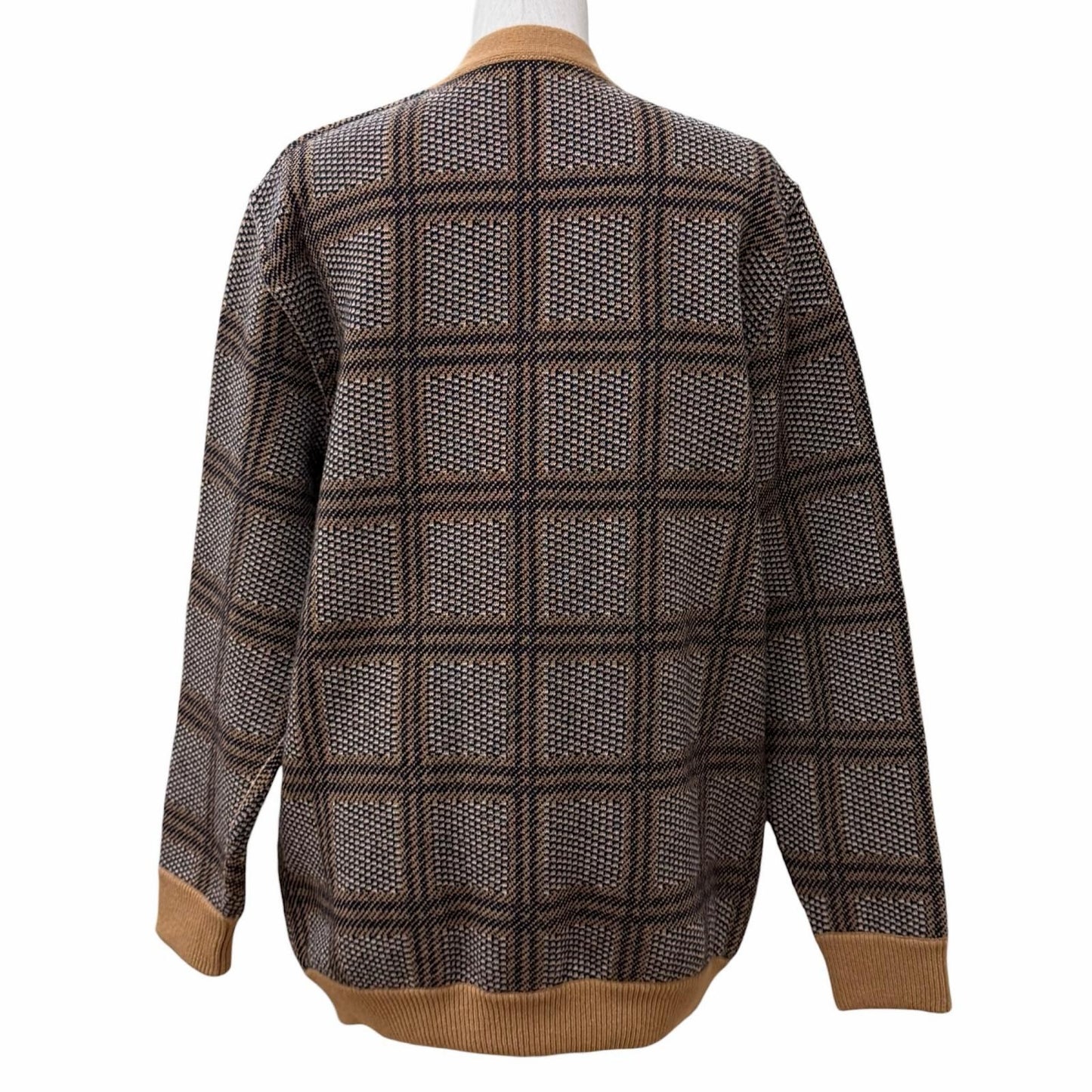 Gucci Wool Blend Reversible Check Jumbo GG Oversize Knit Cardigan Brown XS — view 4