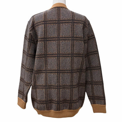 Gucci Wool Blend Reversible Check Jumbo GG Oversize Knit Cardigan Brown XS — view 4
