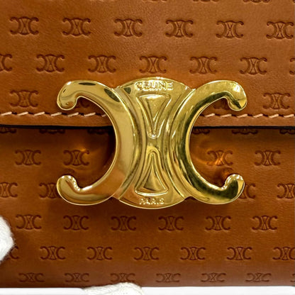 Celine Small Flap Wallet Triomphe Embossed Leather Trifold Brown — view 9