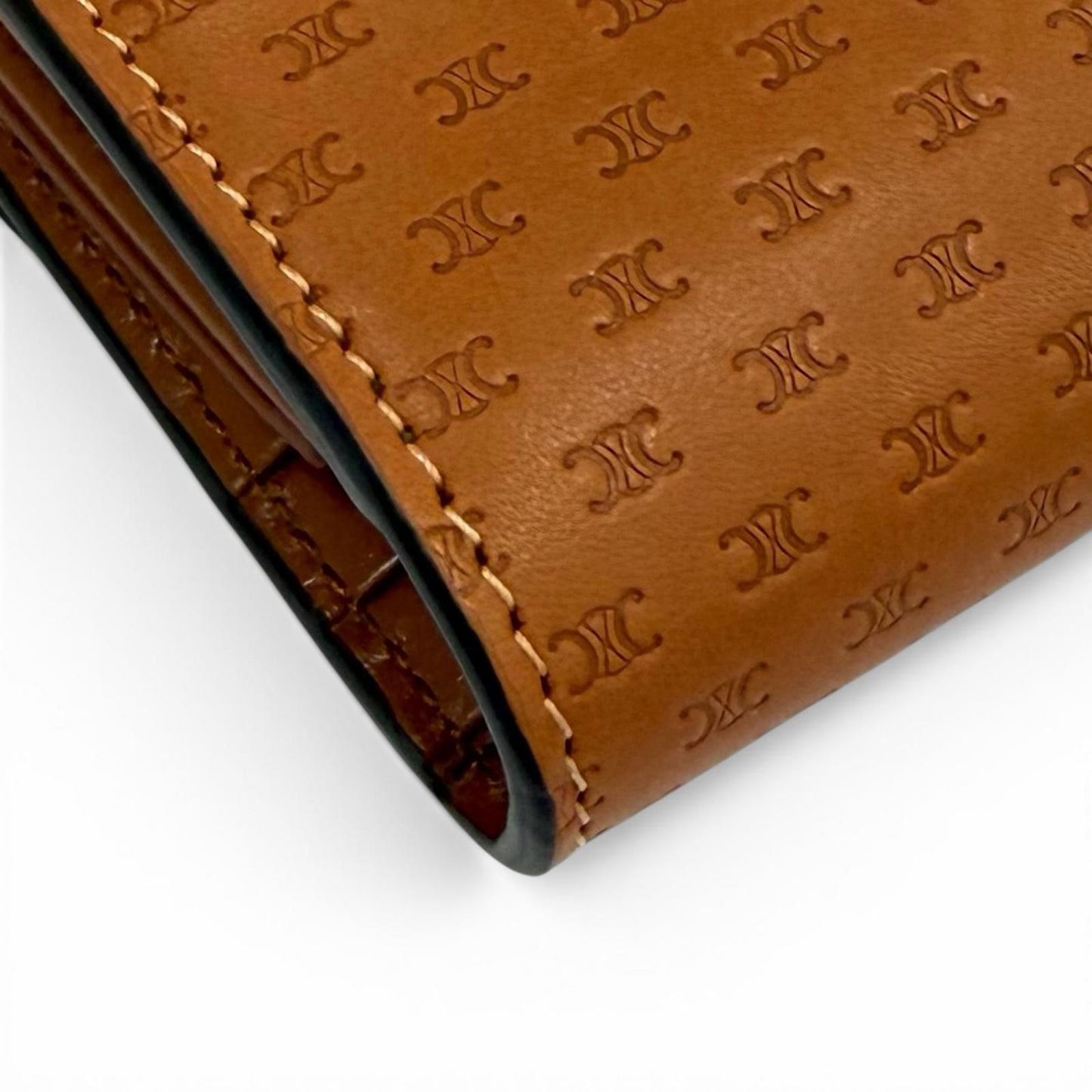 Celine Small Flap Wallet Triomphe Embossed Leather Trifold Brown — view 8