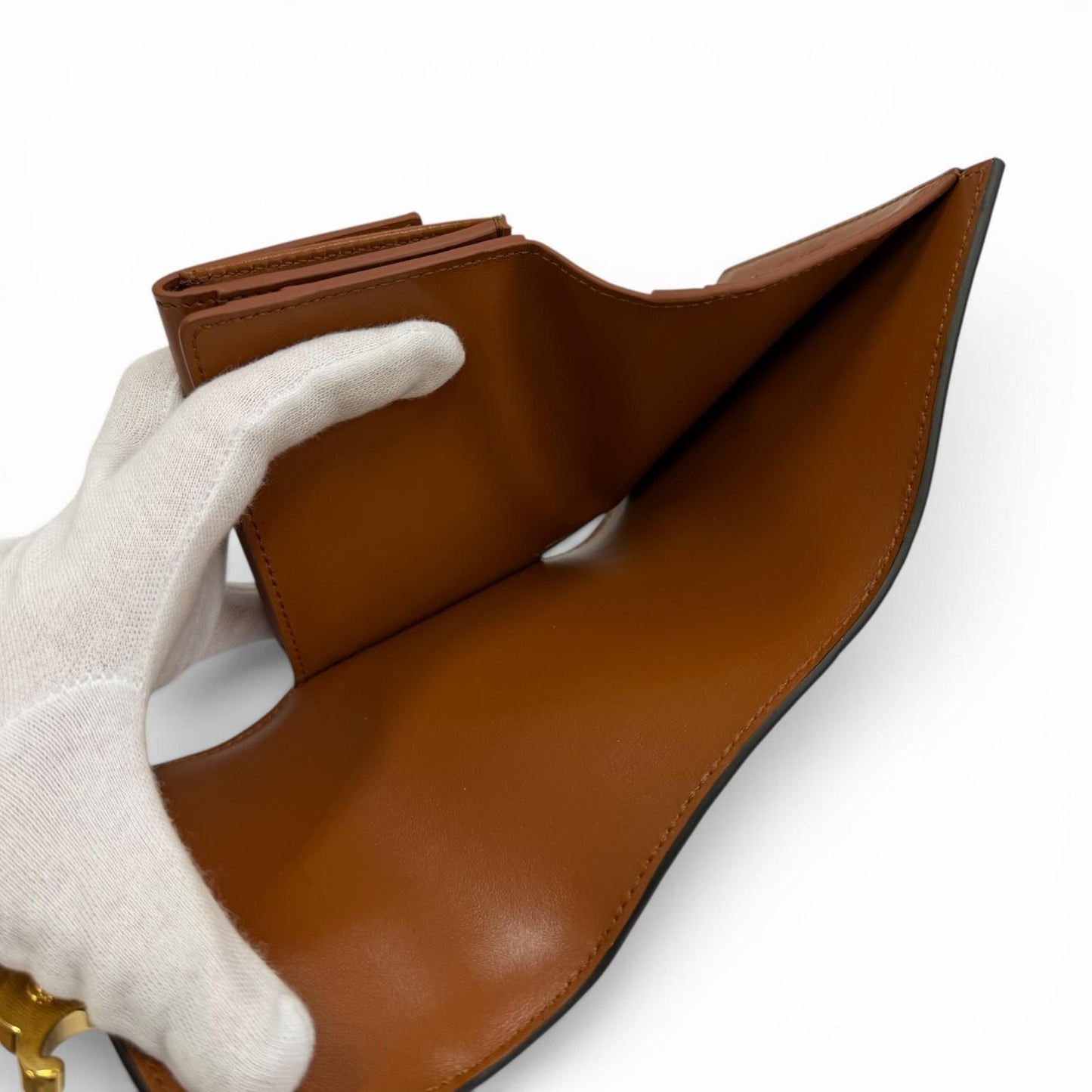 Celine Small Flap Wallet Triomphe Embossed Leather Trifold Brown — view 6