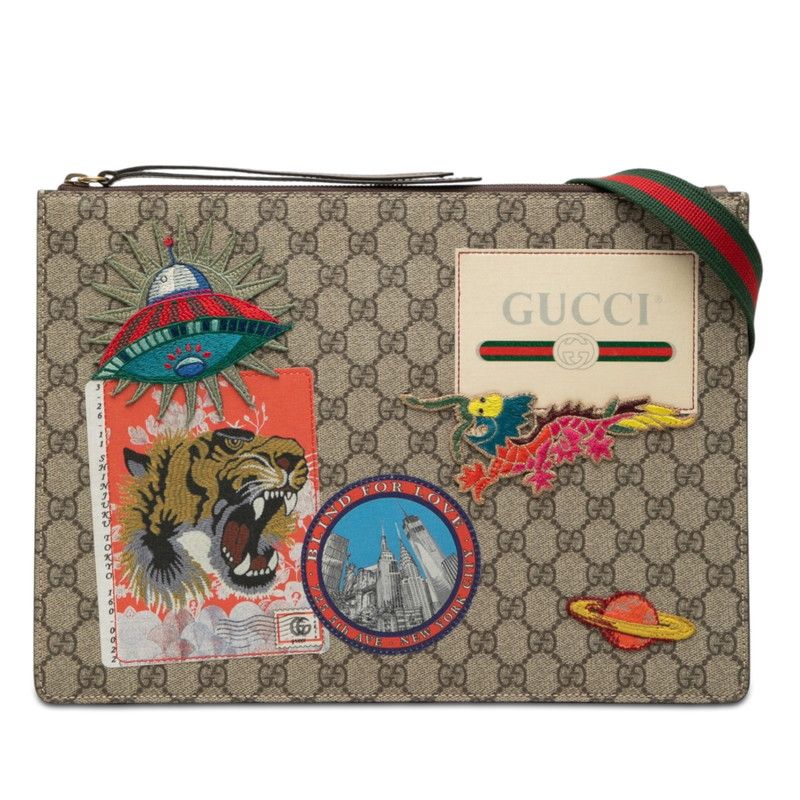 Gucci GG Supreme Courier Patch Shoulder Bag Clutch 2-Way Beige Multicolor