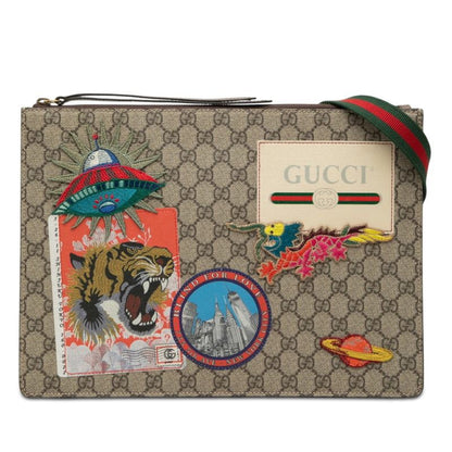Gucci GG Supreme Courier Patch Shoulder Bag Clutch 2-Way Beige Multicolor