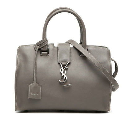 Saint Laurent YSL Logo Baby Cabas 2-Way Shoulder Bag Gray Leather