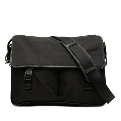 Prada Shoulder Bag Black Nylon Saffiano Leather