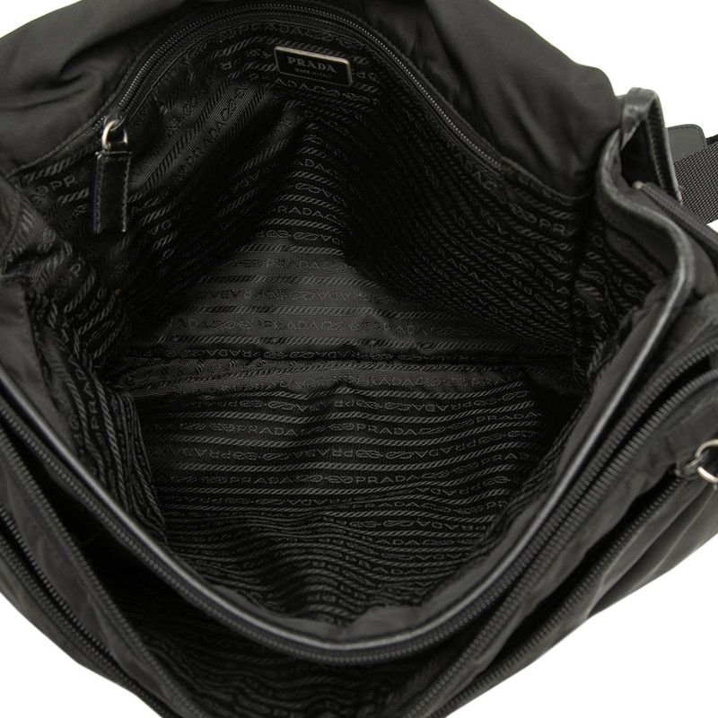 Prada Shoulder Bag Black Nylon Saffiano Leather — view 4