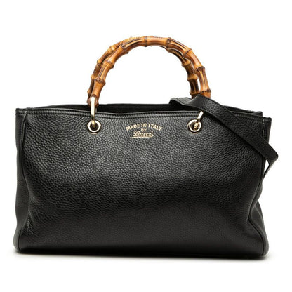 Gucci Bambu 2-Way Shoulder Bag Black Leather
