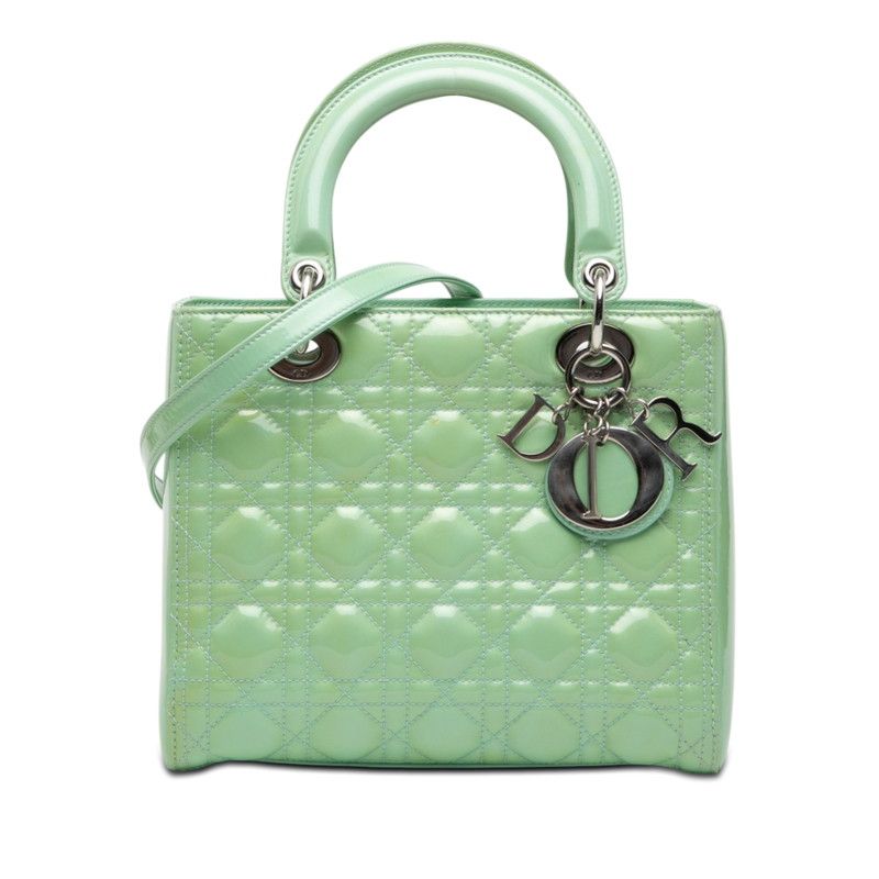 Dior Cannage Lady 2-Way Shoulder Bag Mint Green Patent Leather