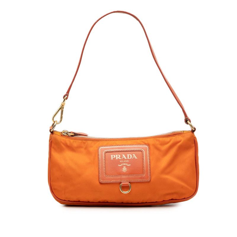 Prada Mini Shoulder Bag Orange Nylon Saffiano Leather