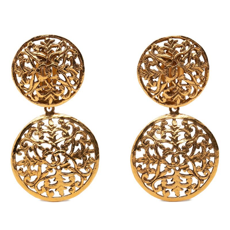 Chanel CC Logo Vintage Earrings Gold Plated