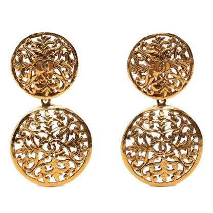 Chanel CC Logo Vintage Earrings Gold Plated