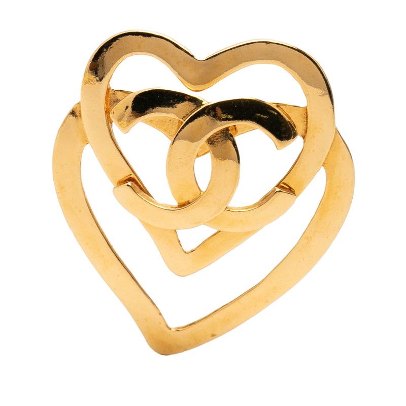 Chanel CC Logo Heart Motif Vintage Brooch Gold Plated