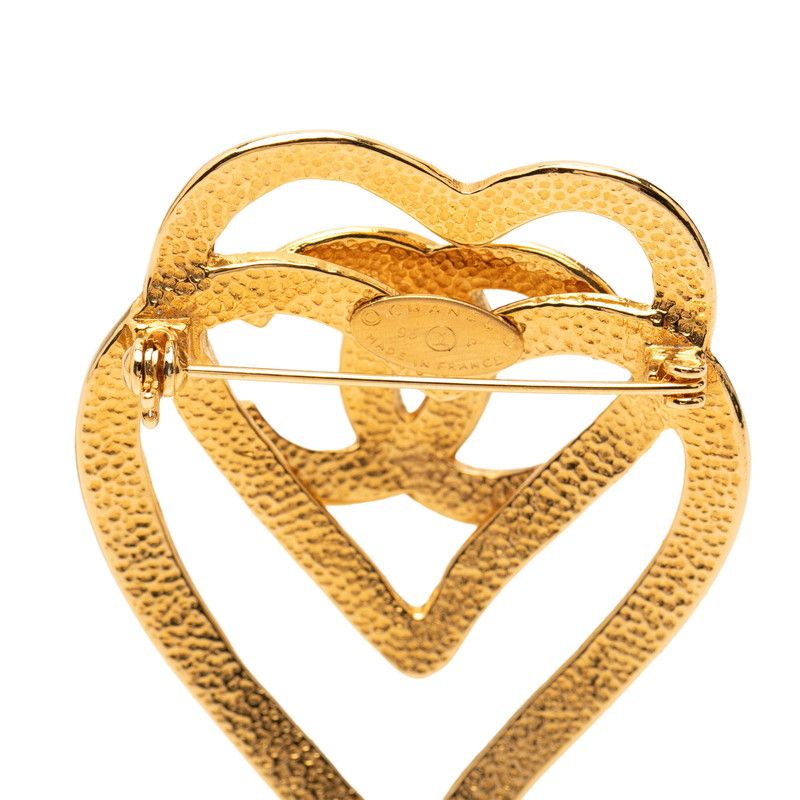 Chanel CC Logo Heart Motif Vintage Brooch Gold Plated — view 3