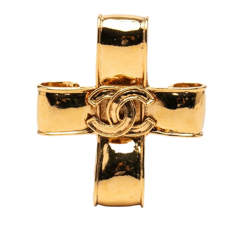 Chanel CC Logo Vintage Cross Brooch Gold Plated