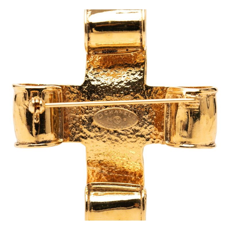 Chanel CC Logo Vintage Cross Brooch Gold Plated — view 3