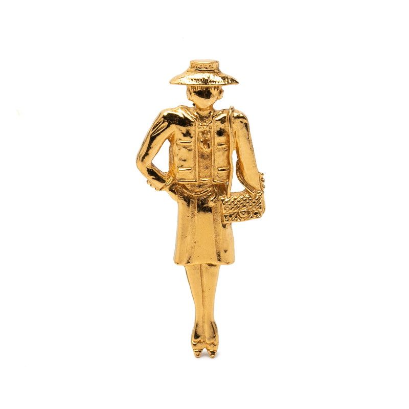 Chanel Mademoiselle Pin Brooch Gold Plated