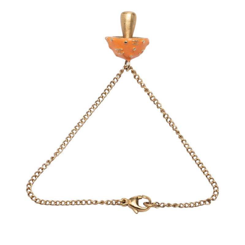 Chanel CC Logo Mushroom Bracelet Gold Orange Plated Enamel — view 3