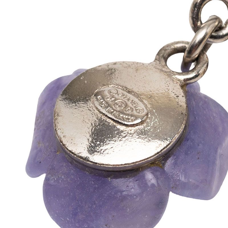 Chanel CC Logo Camellia Earrings Silver Purple Metal Plastic — view 3
