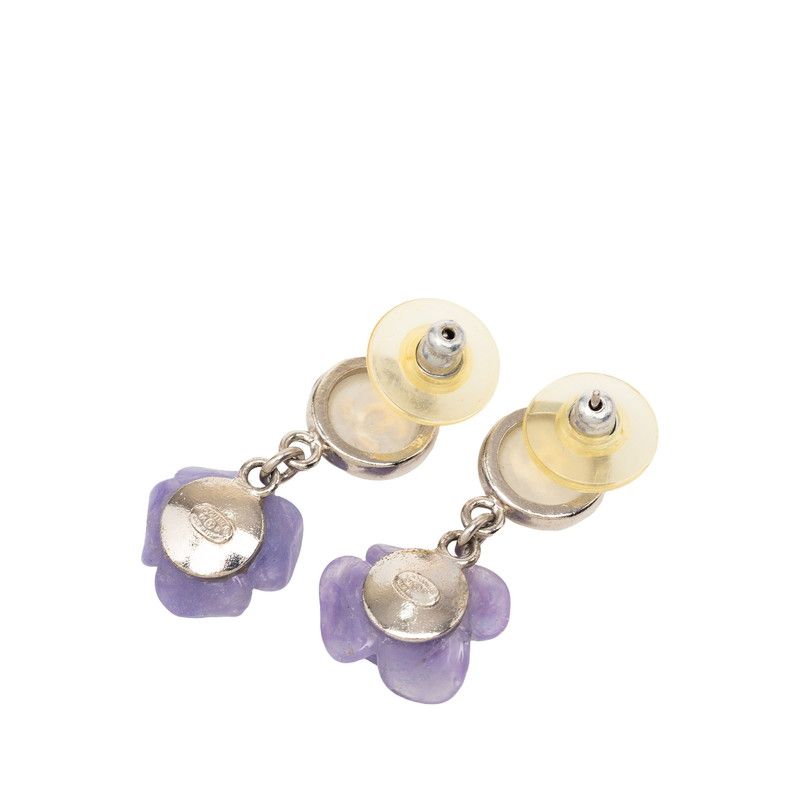 Chanel CC Logo Camellia Earrings Silver Purple Metal Plastic — view 2