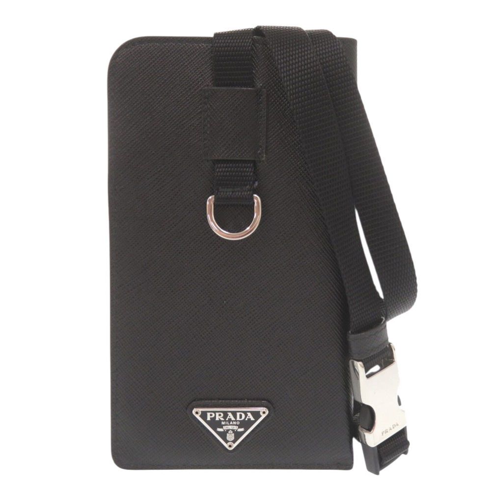 Prada Triangle Logo Saffiano Black Phone Case Neck