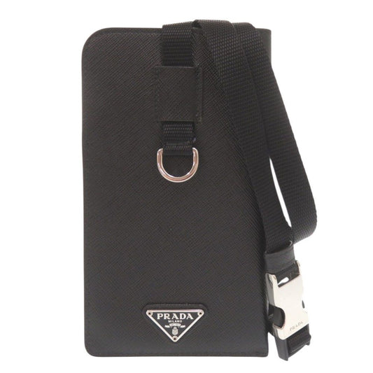 Prada Triangle Logo Saffiano Black Phone Case Neck