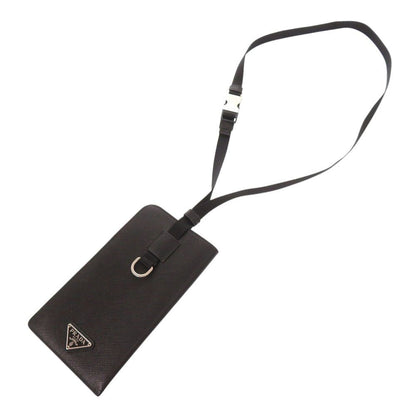 Prada Triangle Logo Saffiano Black Phone Case Neck — view 5