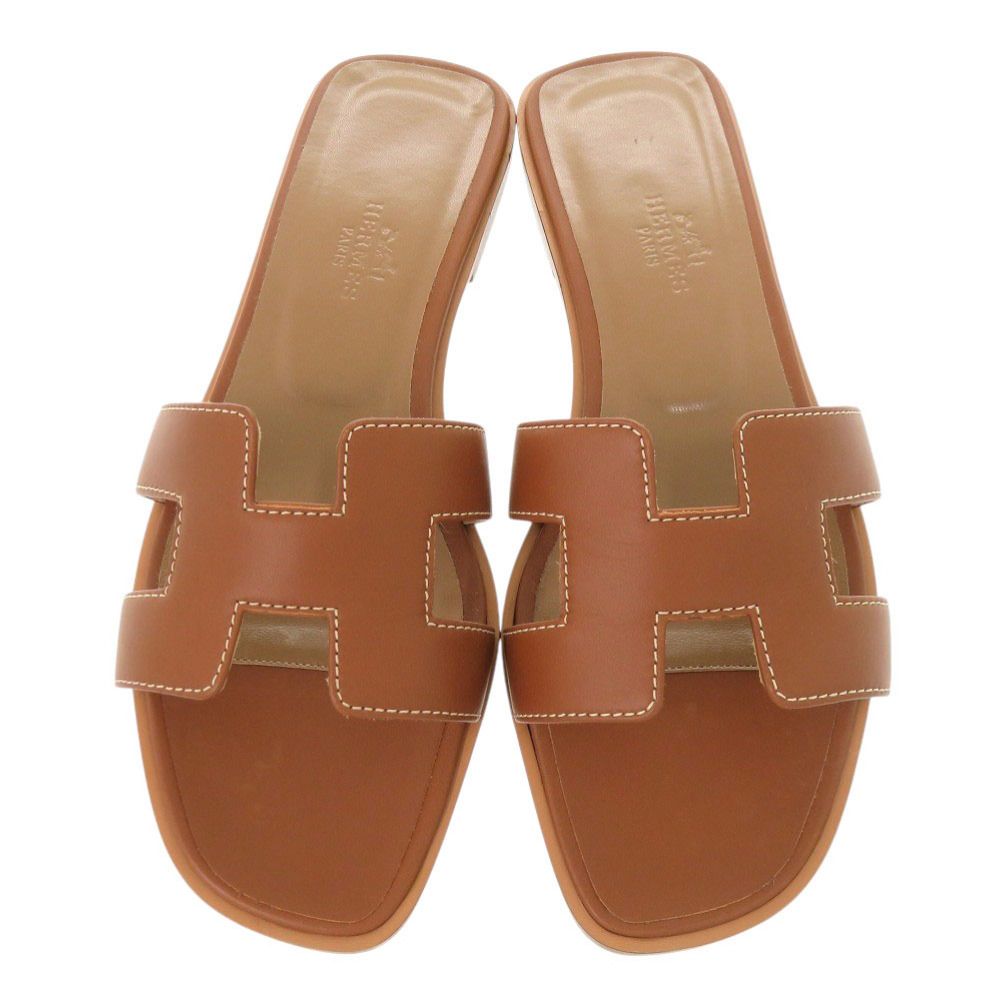 Hermes Oran 36.5 Leather Brown Sandals — view 3