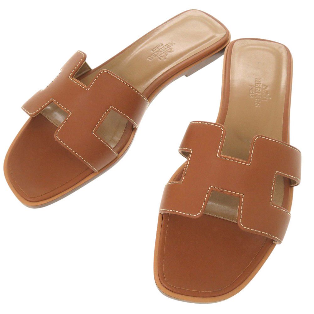Hermes Oran 36.5 Leather Brown Sandals