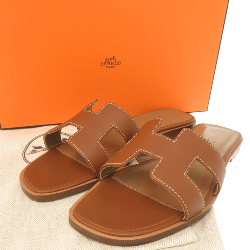 Hermes Oran 36.5 Leather Brown Sandals — view 2