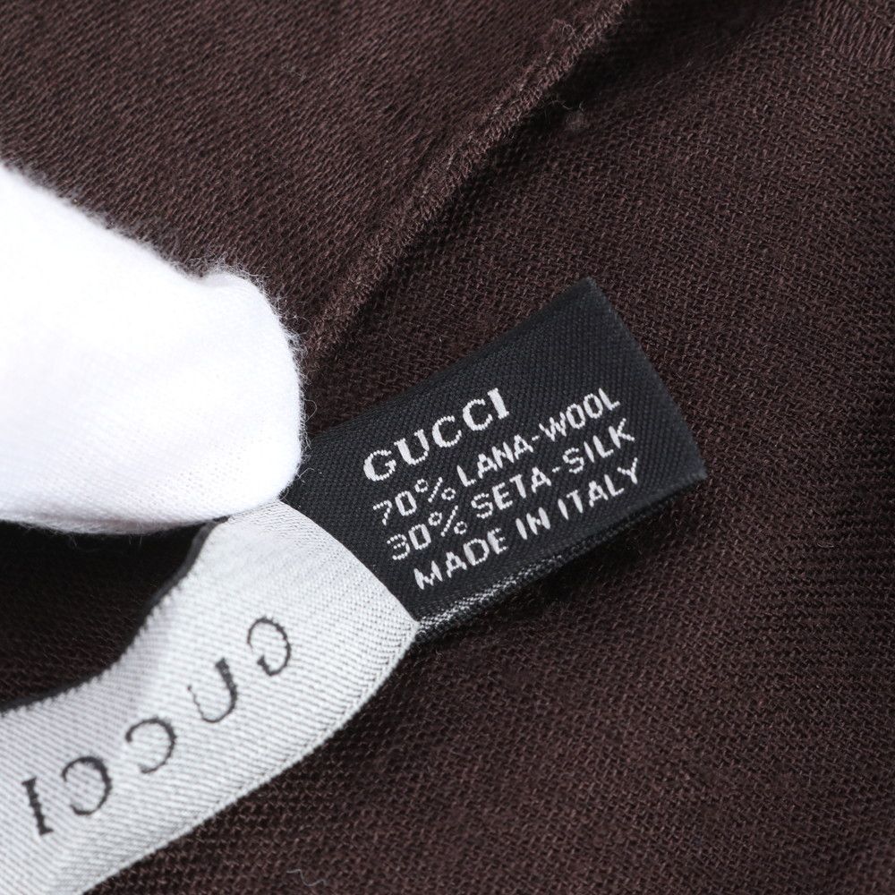 Gucci Tag GG Pattern Silk Shawl Fringe Scarf Brown — view 8
