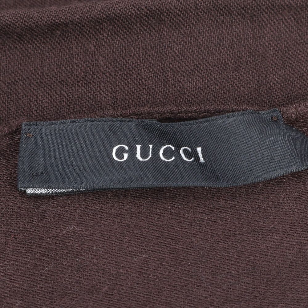 Gucci Tag GG Pattern Silk Shawl Fringe Scarf Brown — view 7