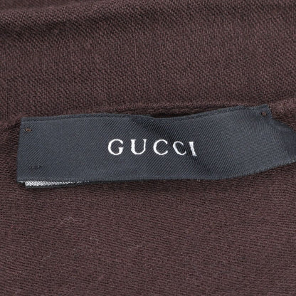 Gucci Tag GG Pattern Silk Shawl Fringe Scarf Brown — view 7
