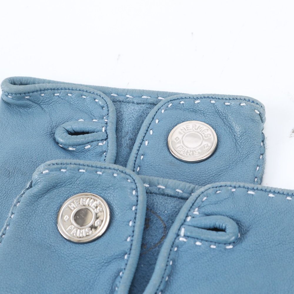 Hermes Series Lambskin Leather Gloves 6.5 Blue — view 3