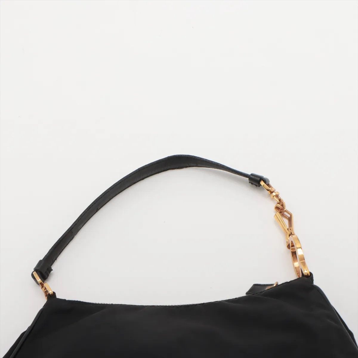 Prada Tessuto Nylon Triangle Logo Leather Handbag Tote Black — view 6