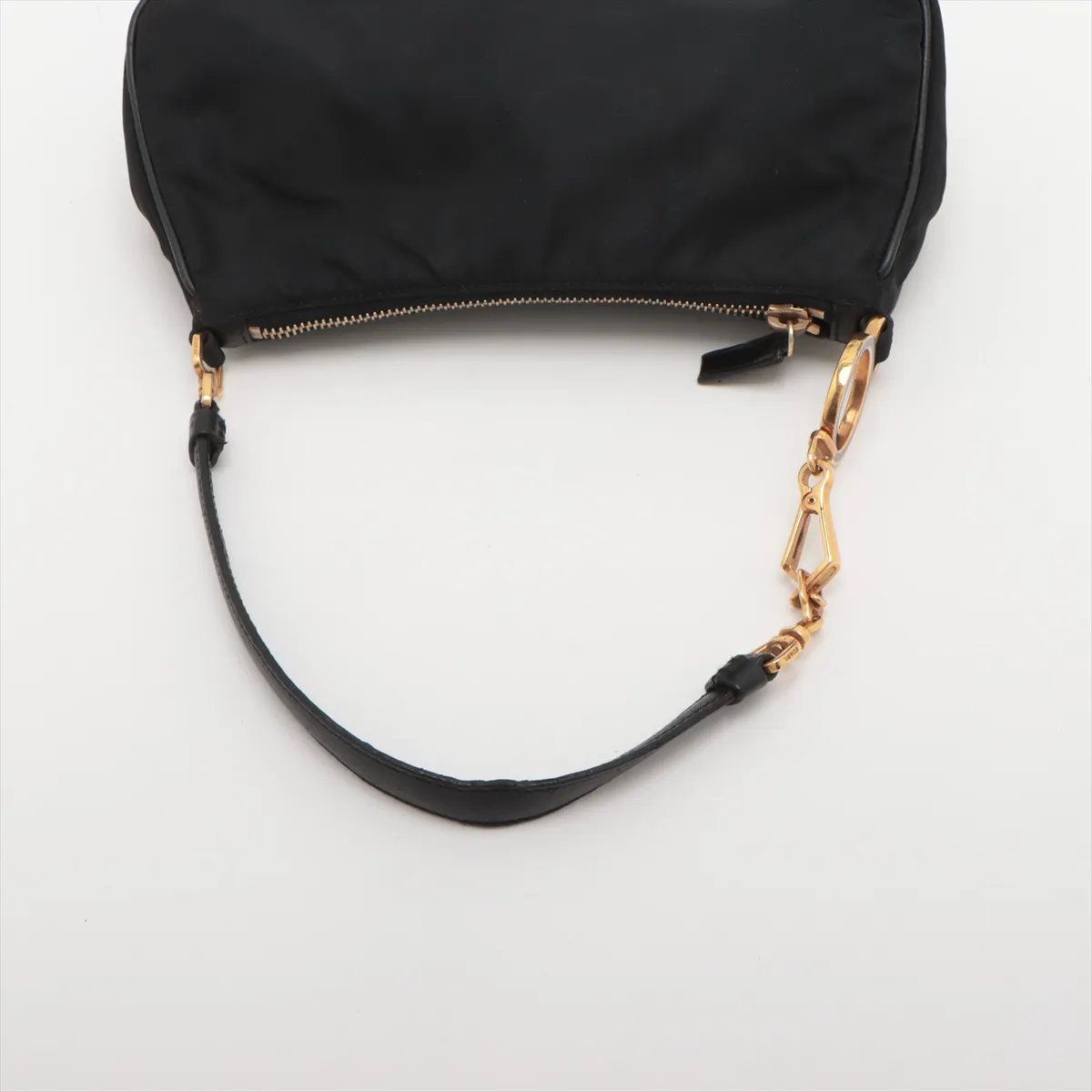 Prada Tessuto Nylon Triangle Logo Leather Handbag Tote Black — view 5