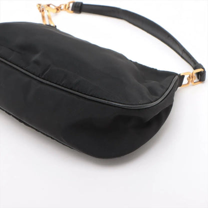 Prada Tessuto Nylon Triangle Logo Leather Handbag Tote Black — view 3