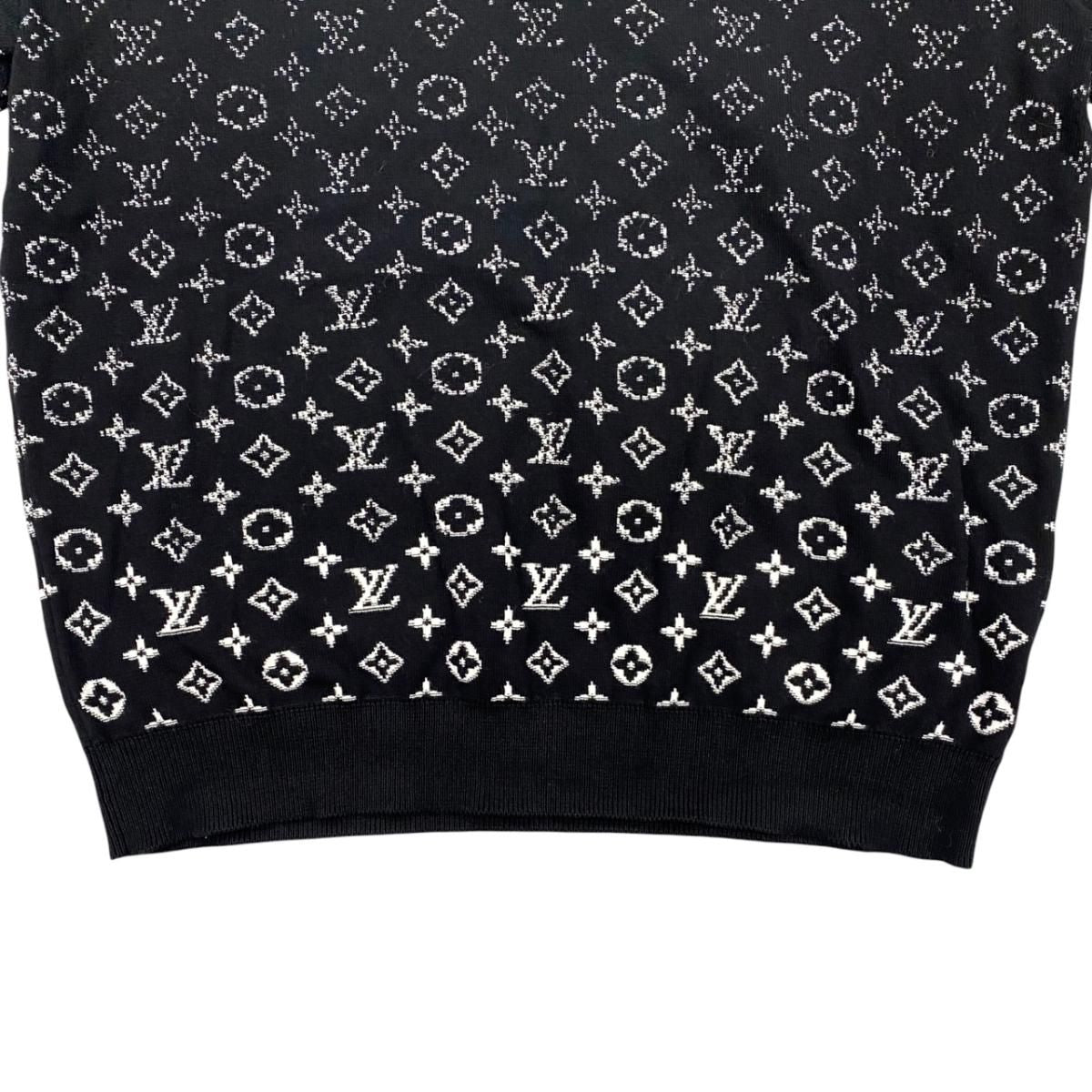 Louis Vuitton Sweater Monogram Degrade Cru Neck Knit Uso M Cotton Black White — view 4