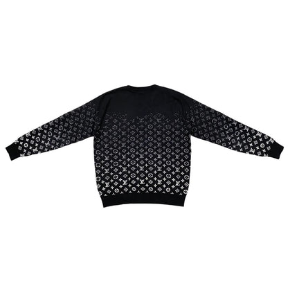 Louis Vuitton Sweater Monogram Degrade Cru Neck Knit Uso M Cotton Black White — view 2